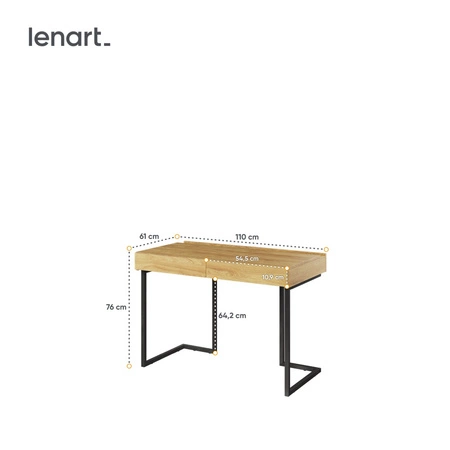 Biurko Teen Flex 110 cm hikora naturalna / raw steel designerskie biurko z szufladami doskonale odnajdzie się w domowym biurze