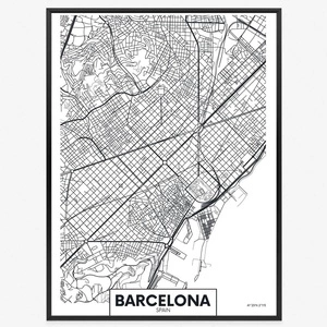 Plakat mapa Barcelony szwarc plan 70x100 plakat w ramie precyzyjny wydruk ze stylową grafiką doskonała dekoracja do salonu lub sypialni