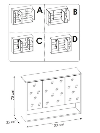 Szafka łazienkowa wisząca z lustrem Borneo 100 cm szary / dąb artisan pojemna szafka o nowoczesnym designie wyrazista kolorystyka