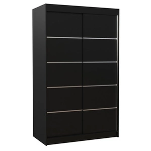 Szafa przesuwna Benisso 120 cm czarna praktyczna i funkcjonalna szafa do sypialni fronty wykończone poziomymi srebrnymi listwami