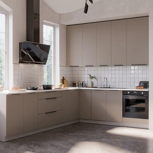 Zestaw mebli kuchennych narożny Fiuggi Wh 290x230 cm stylowe szafki kuchenne z frontami wykonanymi w technologii anti fingerprint