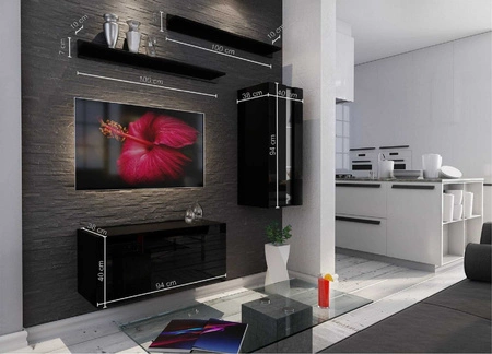 Meblościanka Magnus biały połysk podwieszana pozwala zaaranżować kącik multimedialny w niezwykle nowoczesnym stylu