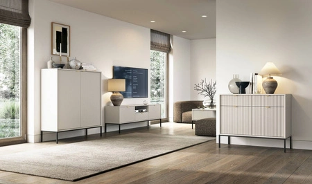 Komoda z szufladami Lovro 104 cm beżowa nowoczesny design zachwyci miłośników wyrazistych wnętrz