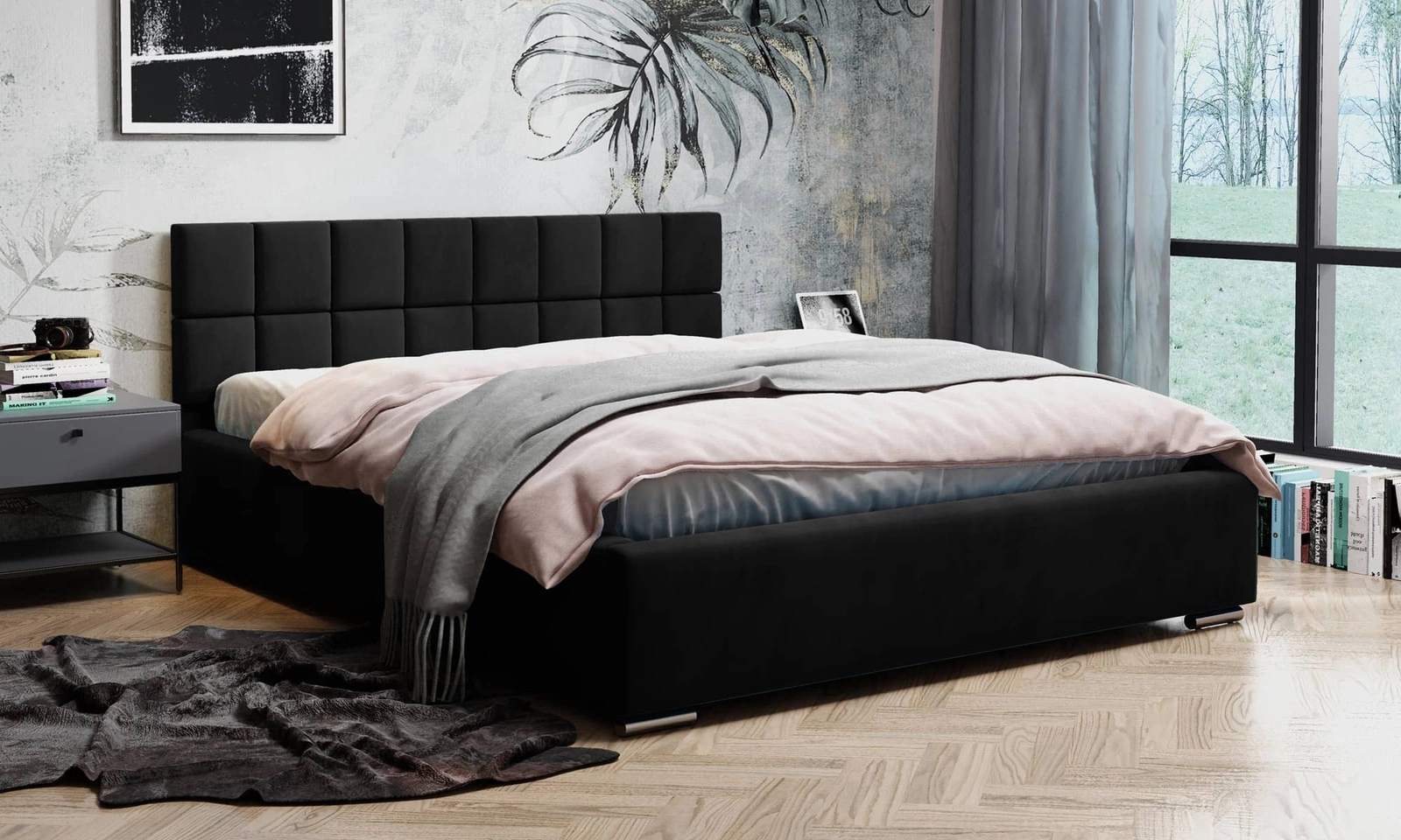 Łóżko z pojemnikiem Nessa 140x200 cm Magic Velvet 2219 czarne