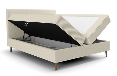 Łóżko kontynentalne Totti 140x200 beżowe stylowe łóżko z pojemnikiem na pościel trójwymiarowa tkanina o wyrazistych prążkach