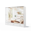 Szafa przesuwna z lustrem Arti 250 cm biała funkcjonalna szafa do przedpokoju z szufladami duże lustra podkreśla oświetlenie LED