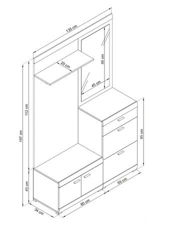 Garderoba Stella 135 cm dąb riviera / biały funkcjonalna oraz praktyczna garderoba do przedpokoju stonowana kolorystyka i nowoczesny design