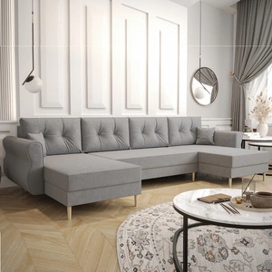 Narożnik z funkcją spania Wilkins U jasny szary komfortowy narożnik miękka tkanina nowoczesny design wpisujący się w każdą aranżację