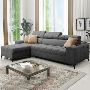 Narożnik z funkcją spania Bolmso grafitowy lewostronny narożnik z dwoma pojemnikami na pościel praktyczna szuflada w boczku mebla