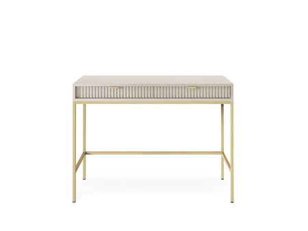 Konsola Lovro beżowa z szufladami stylowy oraz funkcjonalny mebel do przedpokoju salonu czy biura stelaż w złotym kolorze