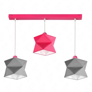 Lampa wisząca potrójna Quasar designerska lampa sufitowa do pokoju dziecięcego z kolorowymi abażurami i różową metalową podstawą