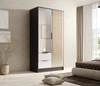 Szafa z lustrem Neri 102 cm czarny / biały stylowe lamele zdobiące drzwi szafy pojemne szuflady uchwyty krawędziowe