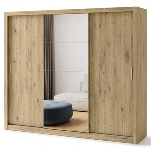 Szafa przesuwna z lustrem Idea 250 cm san remo jasny estetycznie wykonana szafa do sypialni lub pokoju młodzieżowego srebrne uchwyty