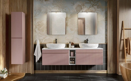 Zestaw mebli łazienkowych Iconic antyczna róża / biały zestaw mebli z szafkami pod umywalki nablatowe odporne na działanie wilgoci