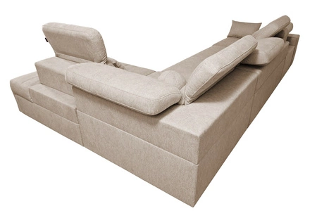 Narożnik z funkcją spania Tesalia XI zielony prawostronny nowoczesny narożnik z komfortowym przesuwanym oparciem i pojemną szufladą