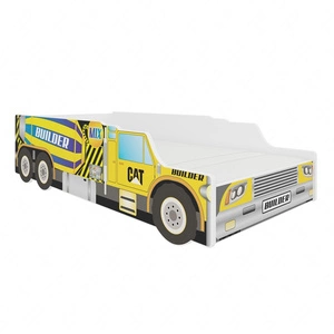 Łóżko Builder 70x140 cm designerskie łóżko z materacem w kształcie samochodu z ozdobnym nadrukiem wykonane z solidnych materiałów