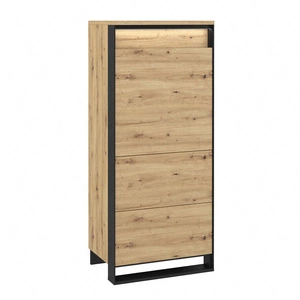 Komoda wysoka Quant 60 cm dąb artisan / czarny nowoczesny design komoda z oświetleniem LED system otwierania drzwi push to open