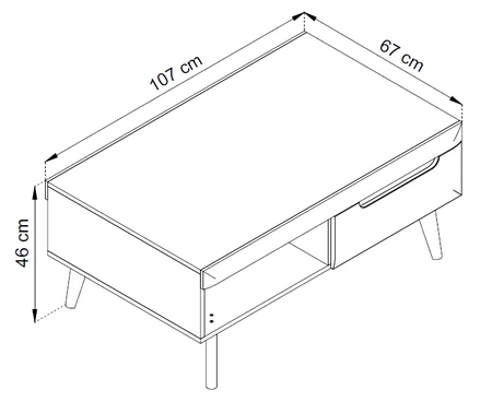 Stolik kawowy Atka dąb artisan / czarny z szufladami nowoczesny design z systemem pełnego wysuwu szuflad doskonale pasuje do każdego rodzaju wnętrz