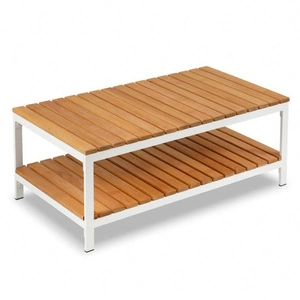 Stolik ogrodowy Casablanca 60x120 cm biały stylowy design wysokiej jakości stolik z dodatkową półką solidny blat z drewna bukowego