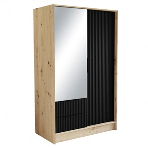 Szafa z lustrem Norel 102 cm dąb artisan / czarny stylowa szafa o nowoczesnym designie z ryflowanymi frontami i pojemnymi szufladami
