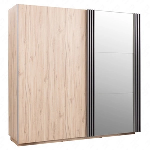 Szafa przesuwna z lustrem Estan 215 cm dąb estana jasny / antracyt nowoczesny design mebla drzwi szafy ozdobione lamelami