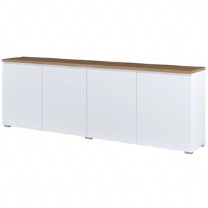 Komoda Modo 200 cm biała / dąb mauvella prosta forma w nowoczesnym wydaniu idealna komoda do salonu lub sypialni frezowany uchwyt