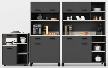 Zestaw mebli kuchennych Aigro 270 cm antracyt / beton smart zestaw z szafką na kółkach idealne do aranżacji małego aneksu kuchennego