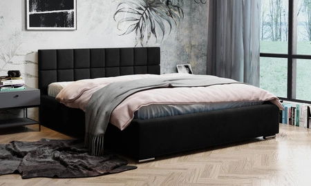 Łóżko tapicerowane Nessa 140x200 czarne stylowe łóżko z pojemnikiem na pościel wygodny zagłówek zachwyca eleganckim designem