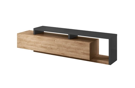 Szafka RTV Bota 219 cm antracyt / dąb ribbec nowoczesny design i asymetryczna bryła odporna na uszkodzenia