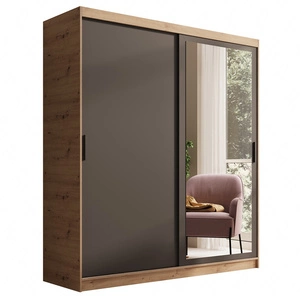 Szafa przesuwna z lustrem Hailey 180 cm dąb artisan / czarny minimalistyczna forma szafa idealnie wpasuje się do każdego wnętrza
