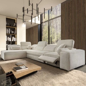 Narożnik z funkcją spania Viano XI Lux kremowy lewostronny designerski narożnik z wysuwanym podnóżkiem i pojemnikiem na pościel