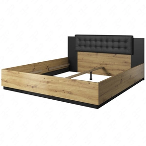 Łóżko Sigma 160x200 cm dąb artisan / czarny idealne łóżko do sypialni z częściowo tapicerowanym zagłówkiem