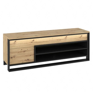 Szafka RTV Quant 155 cm dąb artisan / czarny oryginalny design szafka pod telewizor w stylu loftowym subtelne oświetlenie LED