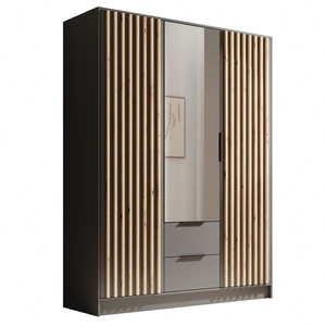 Szafa z lustrem Neri 150 cm grafitowa stylowe lamele zdobiące drzwi szafy pojemne szuflady uchwyty krawędziowe