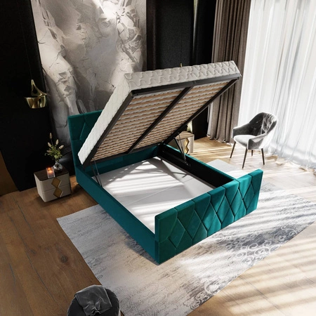 Łóżko tapicerowane Sparks 180x200 jasny szary z pojemnikiem w nowoczesnym stylu z charakterystycznym wezgłowiem oraz z zanóżkiem