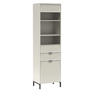 Witryna Linka 55 cm beżowa geometryczny kształt designerskie wykończenie frontów ryflowaniami solidna metalowa podstawa