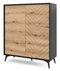 Komoda wysoka Gusto 104 cm czarna / dąb evoke funkcjonalna idealna do wnętrz w stylu nowoczesnym klasycznym i skandynawskim