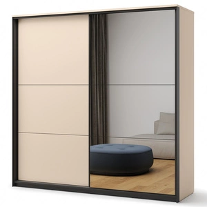 Szafa przesuwna z lustrem Enna 220 cm beżowy / czarny elegancki design doskonała szafa do sypialni lub garderoby oświetlenie LED