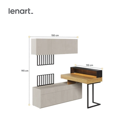 Zestaw mebli Teen Flex hikora naturalna / silk flou / raw steel modne i funkcjonalne meble do małego pokoju lub niewielkiego biura