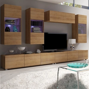 Meblościanka Apulia V dąb złoty wyjątkowo stylowa meblościanka proste bryły wpisujące się w każde wnętrze