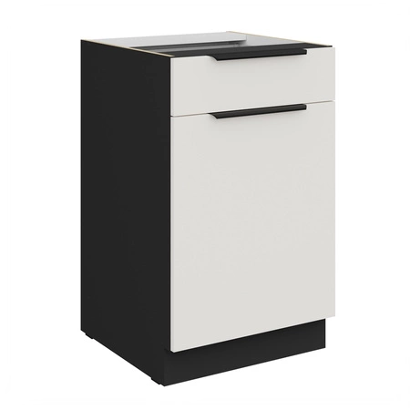 Szafka kuchenna stojąca z szufladą i półką Corato Bl 50 D 1F 1S BB fronty szafki kuchennej wykończone w technologii anti fingerprint