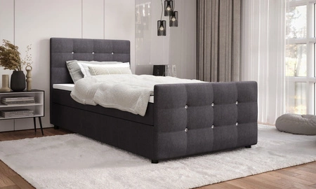 Łóżko kontynentalne Kansas 90x200 grafitowe w nowoczesnym skandynawskim stylu z tapicerowanym zagłówkiem oraz zanóżkiem