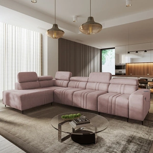 Narożnik z funkcją spania Castel XI różowy lewostronny komfortowy narożnik z pojemnikiem na pościel wytrzymała tkanina