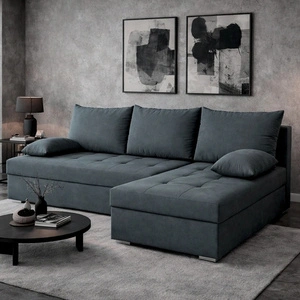 Narożnik z funkcją spania Fasti ciemny szary uniwersalny w ustawieniu narożnik z pojemnikiem na pościel gwarancja najwyższego komfortu