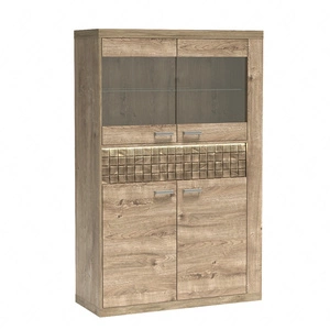 Witryna Natural 102 cm dąb ribbeck stylowa witryna do jadalni w stylu boho oświetlenie LED dekoracyjna listwa na froncie szuflady