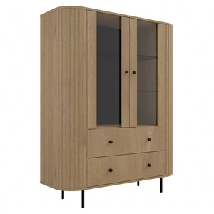 Witryna Ovalio 123 cm dąb cremona designerska witryna do salonu o owalnym kształcie z dekoracyjnymi frezowaniami pojemne szuflady