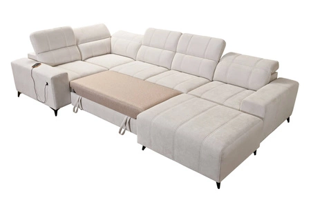 Narożnik z funkcją spania Penejos IV Lux szary popiel prawostronny stylowy narożnik rozkładany z komfortowym wysuwanym podnóżkiem