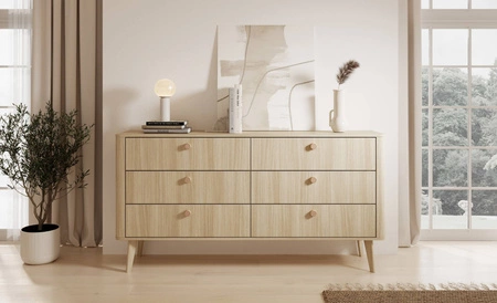 Komoda z szufladami Viki 163 cm dąb barista nowoczesny design komody do sypialni subtelne uchwyty i stabilne nogi wykonane z drewna