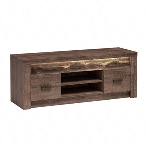 Szafka RTV Indiana 137 cm jesion ciemny elegancka stylistyka szafki pod telewizor ozdobna deska na froncie szafki oświetlona LED