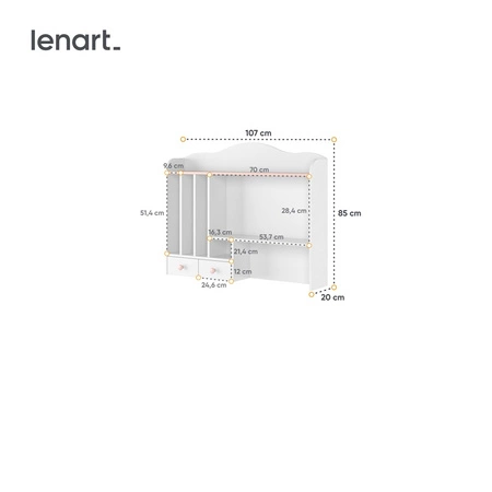 Nadstawka do biurka Luna 110 cm biały / różowy sekretarzyk z półkami funkcjonalny dodatek do uporządkowania strefy nauki